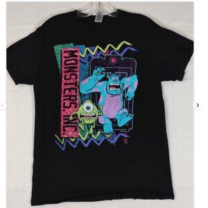 Monsters Inc T-Shirt Men's M Black Bright Colors Sully Mike 90s Style Disney